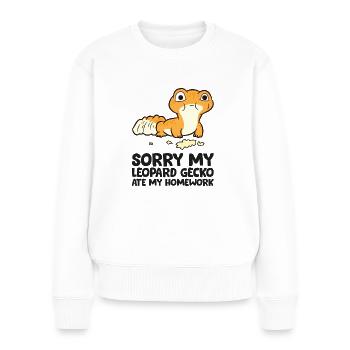 Leopardgecko-Schule Mein Leopardgecko hat meine - Frauen Premium Bio Pullover - Weiß - Vorne - Julia (174cm)