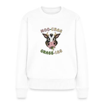MOO-CHAS GRASS-IAS Fille de ferme - Pull Premium bio Femme - blanc - Devant - Julia (174cm)