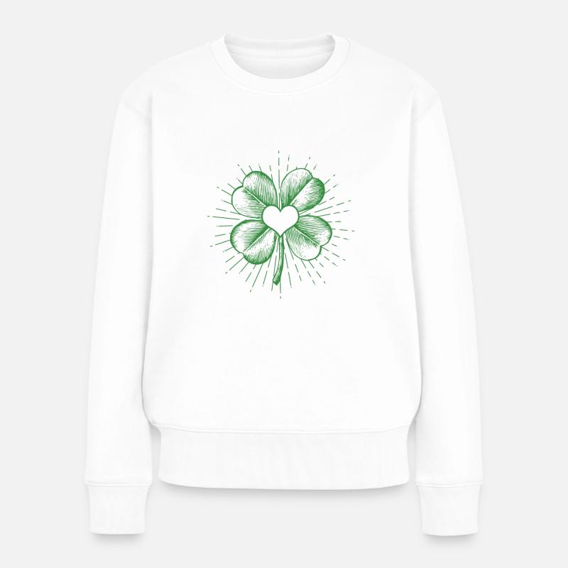 Vierblättriges Kleeblatt - Frauen Premium Bio Pullover - Weiß
