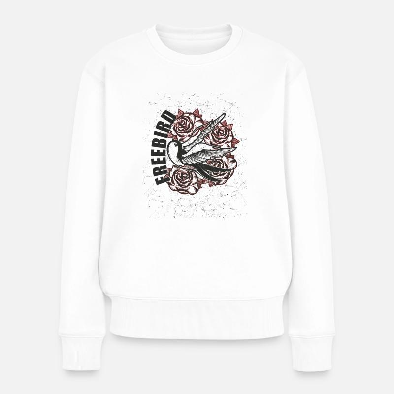 Oldschool Vogelmotiv - Frauen Premium Bio Pullover - Weiß