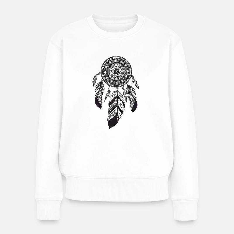 MANDALAS FEATHERS Traumfänger Mandala - Frauen Premium Bio Pullover - Weiß