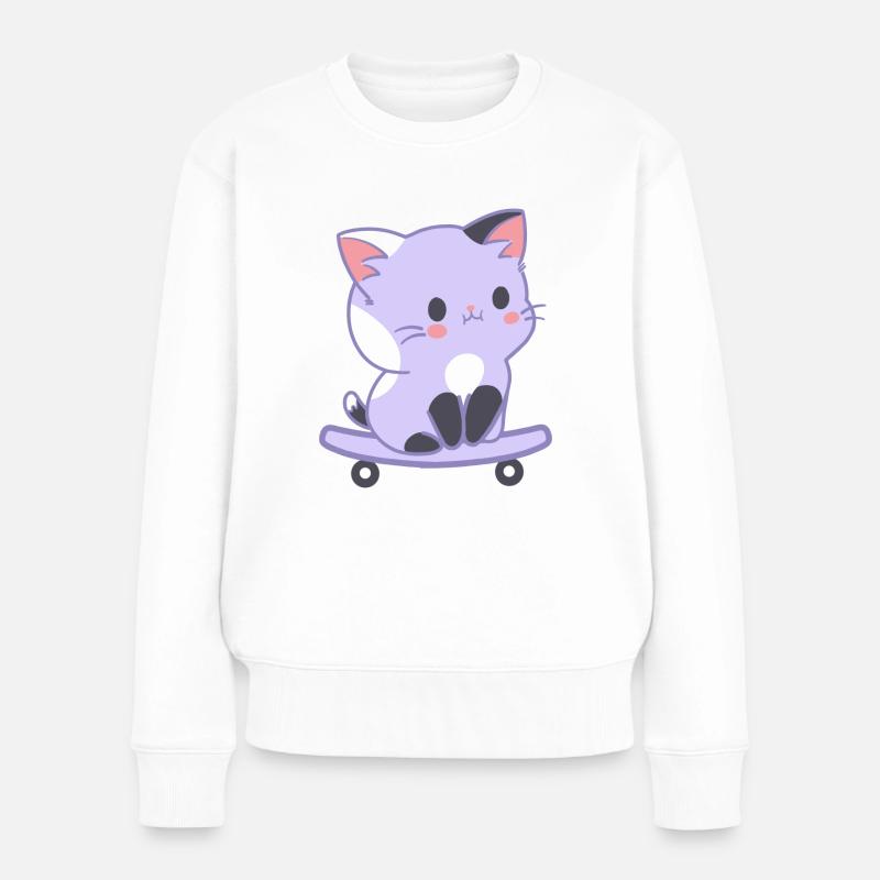 skater Cat - Frauen Premium Bio Pullover - Weiß