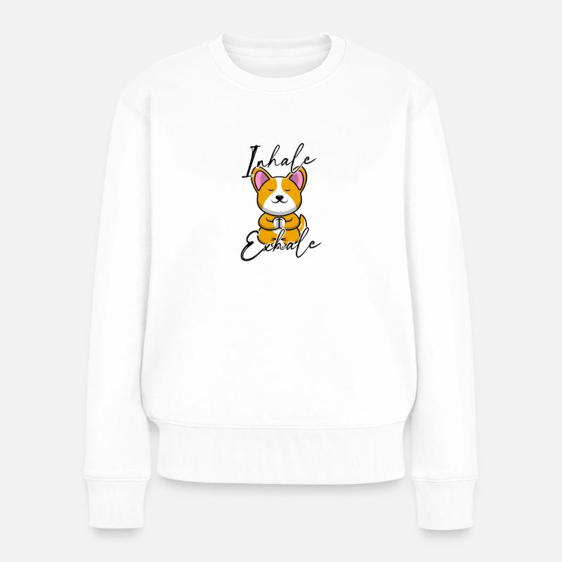 Einatmen Ausatmen - Pembroke Welsh Corgi - Frauen Premium Bio Pullover - Weiß