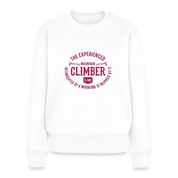 Dictons d’alpinisme La montagne expérimentée - Pull Premium bio Femme - blanc - Devant - Julia (174cm)