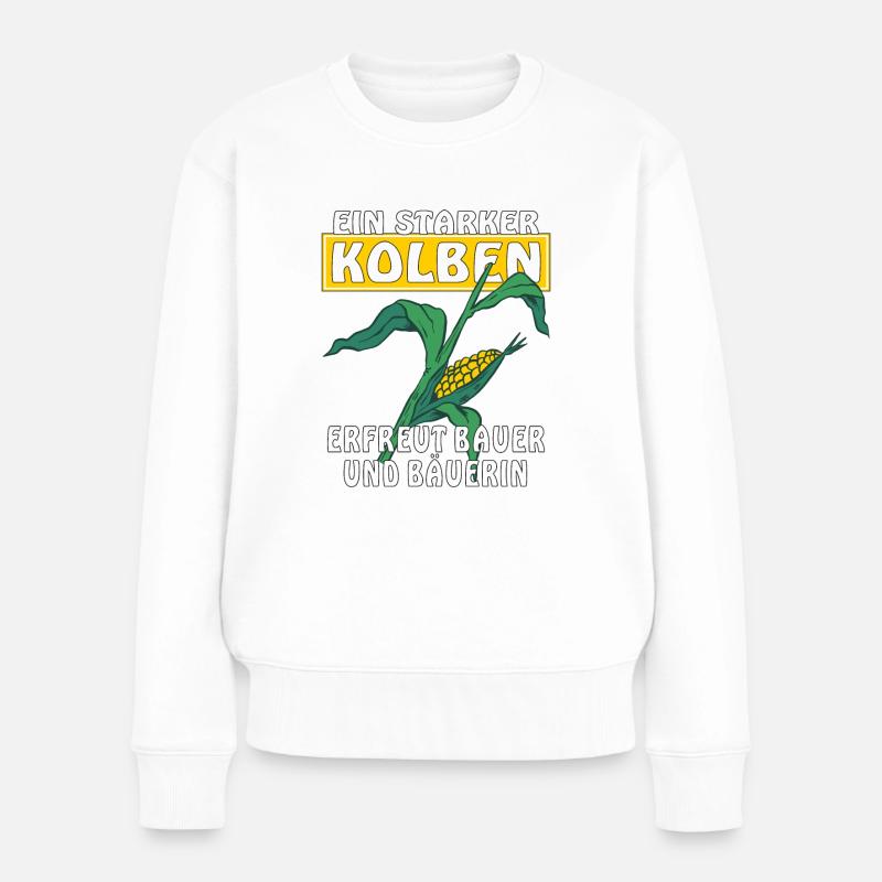 EIN STARKER KOLBEN ERFREUT BAUER UND BÄUERIN - Frauen Premium Bio Pullover - Weiß