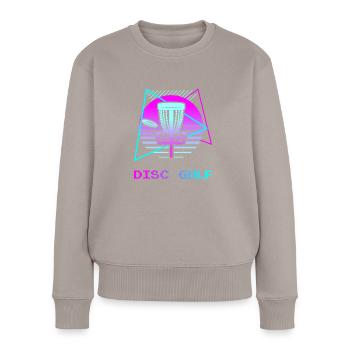 Retro Vintage Classic Disc Golf Player - Frauen Premium Bio Pullover - Taupe - Vorne - Julia (174cm)