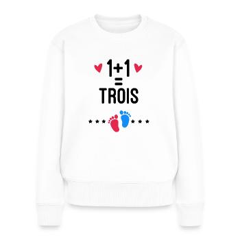 annonce grossesse 1+1=3 bébé futur parents - Pull Premium bio Femme - blanc - Devant - Julia (174cm)