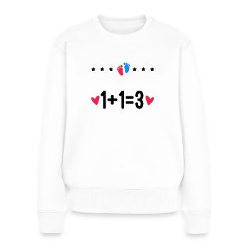 annonce grossesse 1+1=3 cadeau naissance bébé - Pull Premium bio Femme - blanc - Devant - Julia (174cm)