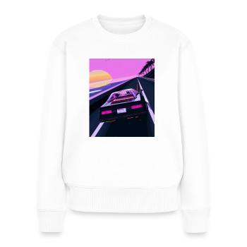 Vaporwave Aesthetic Sports Car Coucher de soleil - Pull Premium bio Femme - blanc - Devant - Julia (174cm)