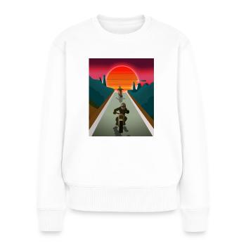 Vaporwave Aesthetic Sonnenuntergang Berge - Frauen Premium Bio Pullover - Weiß - Vorne - Julia (174cm)