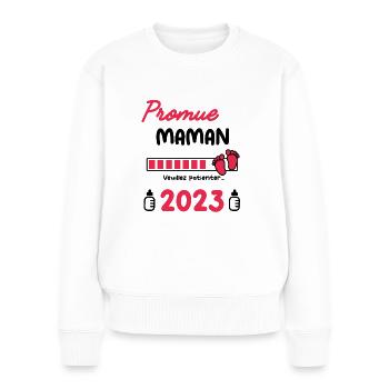 promue Maman 2023 Annonce grossesse future maman - Pull Premium bio Femme - blanc - Devant - Julia (174cm)