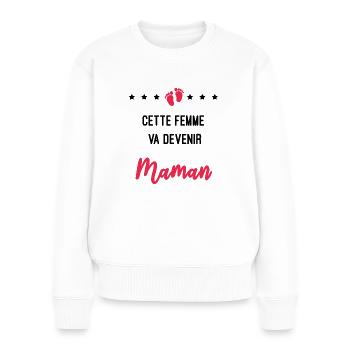 cette femme va devenir maman cadeau future maman - Pull Premium bio Femme - blanc - Devant - Julia (174cm)