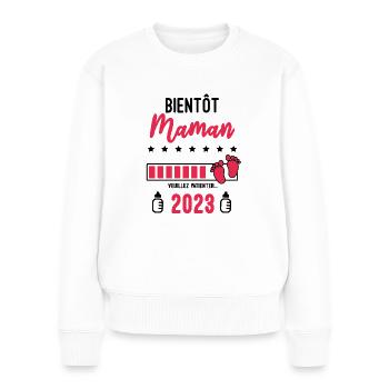 Bientôt Maman 2023 Annonce grossesse future maman - Pull Premium bio Femme - blanc - Devant - Julia (174cm)