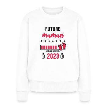 Future maman 2023 Annonce grossesse future maman - Pull Premium bio Femme - blanc - Devant - Julia (174cm)
