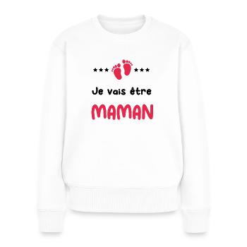 je vais être Maman cadeau future maman - Pull Premium bio Femme - blanc - Devant - Julia (174cm)