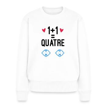 1+1=4 cadeau naissance jumeaux - Pull Premium bio Femme - blanc - Devant - Julia (174cm)
