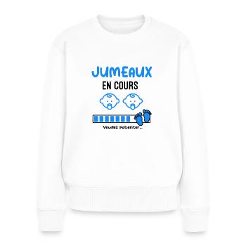 jumeaux en cours cadeau naissance - Pull Premium bio Femme - blanc - Devant - Julia (174cm)