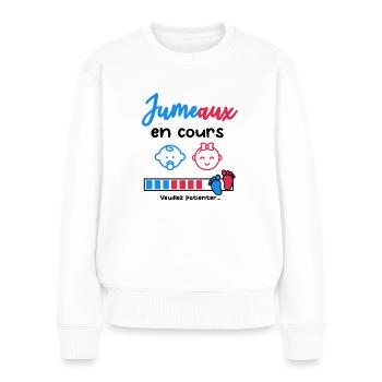 jumeaux jumelles en cours annonce grossesse - Pull Premium bio Femme - blanc - Devant - Julia (174cm)