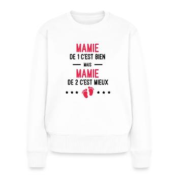 cadeau naissance jumeaux mamie - Pull Premium bio Femme - blanc - Devant - Julia (174cm)