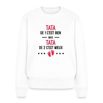 cadeau naissance jumeaux tata - Pull Premium bio Femme - blanc - Devant - Julia (174cm)