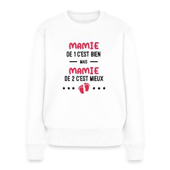 annonce grossesse jumeaux mamie - Pull Premium bio Femme - blanc - Devant - Julia (174cm)