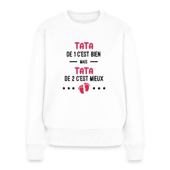 annonce grossesse jumeaux tata - Pull Premium bio Femme - blanc - Devant - Julia (174cm)