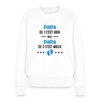 annonce grossesse jumeaux Papa - Pull Premium bio Femme - blanc - Devant - Julia (174cm)