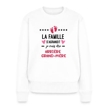 Annonce grossesse famille s'agrandit - Pull Premium bio Femme - blanc - Devant - Julia (174cm)