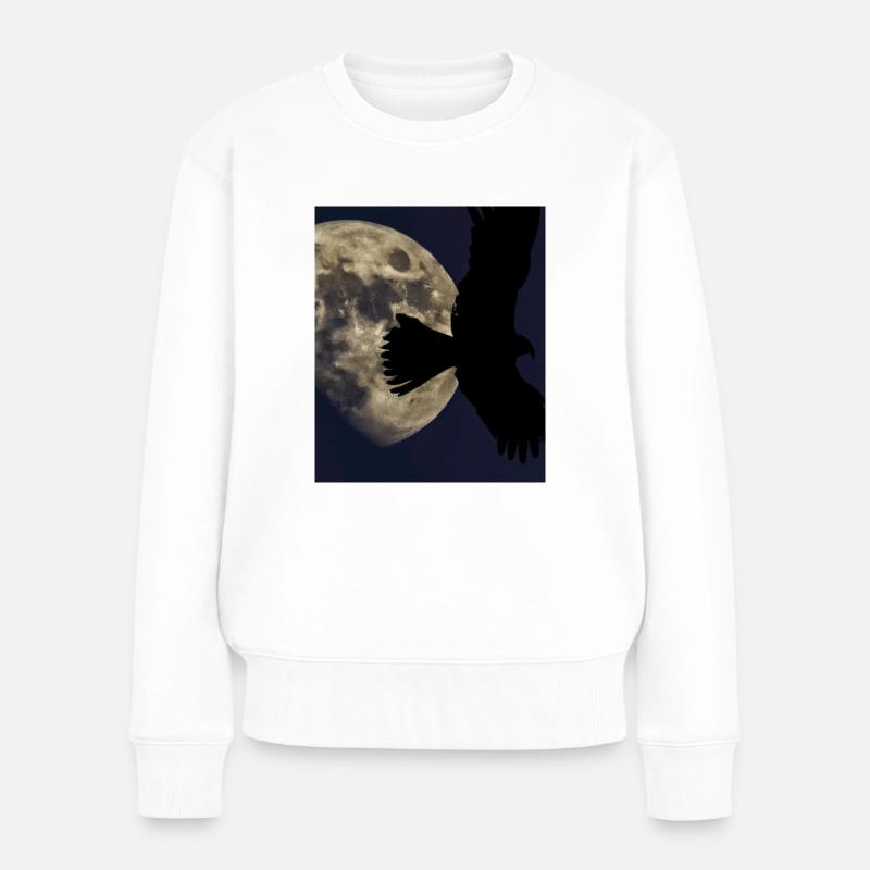 Nachthimmel Mit Vollmond Schatten Eines Raubvogels - Frauen Premium Bio Pullover - Weiß
