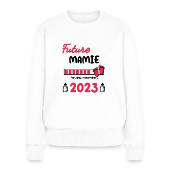 Annonce grossesse Mamie Future Mamie 2023 - Pull Premium bio Femme - blanc - Devant - Julia (174cm)
