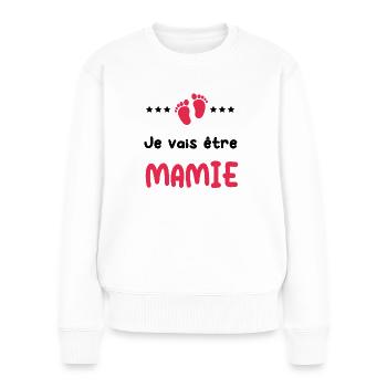 je vais être Mamie cadeau future Mamie - Pull Premium bio Femme - blanc - Devant - Julia (174cm)