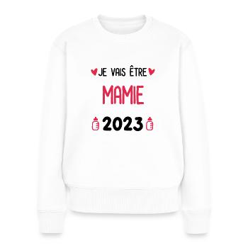 je vais être Mamie 2023 cadeau future Mamie - Pull Premium bio Femme - blanc - Devant - Julia (174cm)