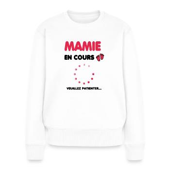 Mamie en cours cadeau future Mamie - Pull Premium bio Femme - blanc - Devant - Julia (174cm)