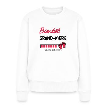 Annonce grossesse mamie bientôt grand-mère - Pull Premium bio Femme - blanc - Devant - Julia (174cm)