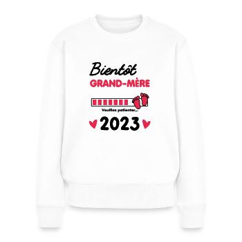 Bientôt grand-mère 2023 cadeau future mamie - Pull Premium bio Femme - blanc - Devant - Julia (174cm)