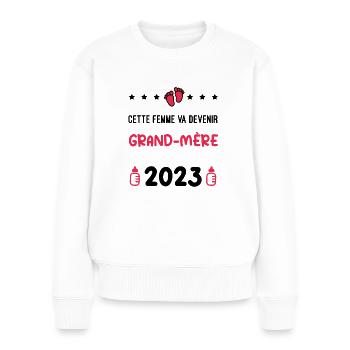 grossesse grand-mère femme devenir grand-mère 2023 - Pull Premium bio Femme - blanc - Devant - Julia (174cm)