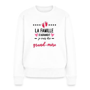 famille s'agrandit grand-mère cadeau future mamie - Pull Premium bio Femme - blanc - Devant - Julia (174cm)