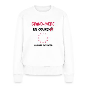 Annonce grossesse mamie grand-mère en cours - Pull Premium bio Femme - blanc - Devant - Julia (174cm)
