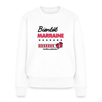 Bientôt Marraine cadeau naissance future Marraine - Pull Premium bio Femme - blanc - Devant - Julia (174cm)