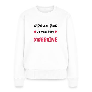 Annonce grossesse Marraine je vais être Marraine - Pull Premium bio Femme - blanc - Devant - Julia (174cm)