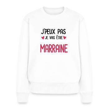 je peux pas je vais être Marraine future Marraine - Pull Premium bio Femme - blanc - Devant - Julia (174cm)