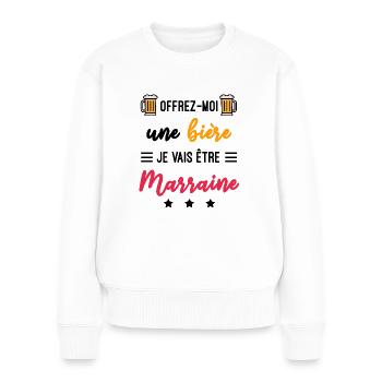 offrez moi bière Marraine future Marraine - Pull Premium bio Femme - blanc - Devant - Julia (174cm)