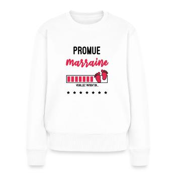 promue Marraine cadeau naissance future Marraine - Pull Premium bio Femme - blanc - Devant - Julia (174cm)