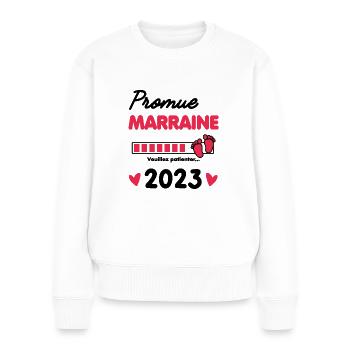 promue Marraine 2023 future Marraine - Pull Premium bio Femme - blanc - Devant - Julia (174cm)