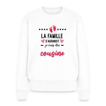 famille s'agrandit Cousine cadeau future Cousine - Pull Premium bio Femme - blanc - Devant - Julia (174cm)