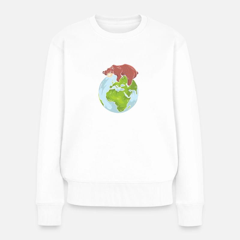 Earth Day Cute Bear loves world - Frauen Premium Bio Pullover - Weiß