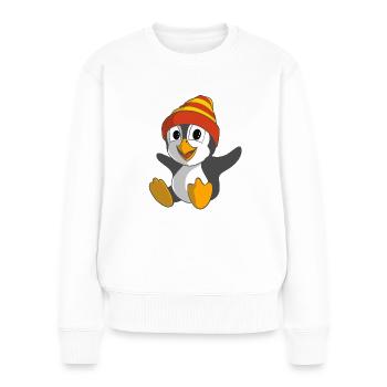 Drôle de pingouin avec chapeau d’hiver - Pull Premium bio Femme - blanc - Devant - Julia (174cm)