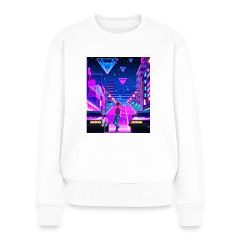 Vaporwave Esthétique Synthwave City Anime Girl - Pull Premium bio Femme - blanc - Devant - Julia (174cm)