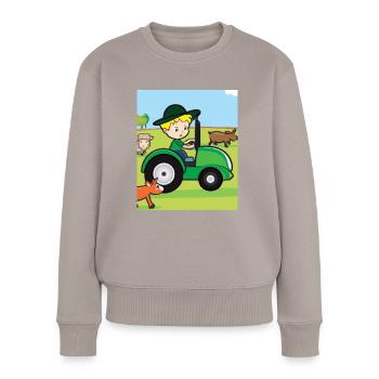 Tracteur vert anniversaire animaux de la ferme - Pull Premium bio Femme - taupe - Devant - Julia (174cm)