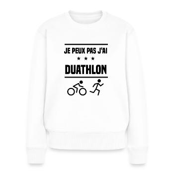 Je Peux Pas J'ai duathlon sport duathlète humour - Pull Premium bio Femme - blanc - Devant - Julia (174cm)